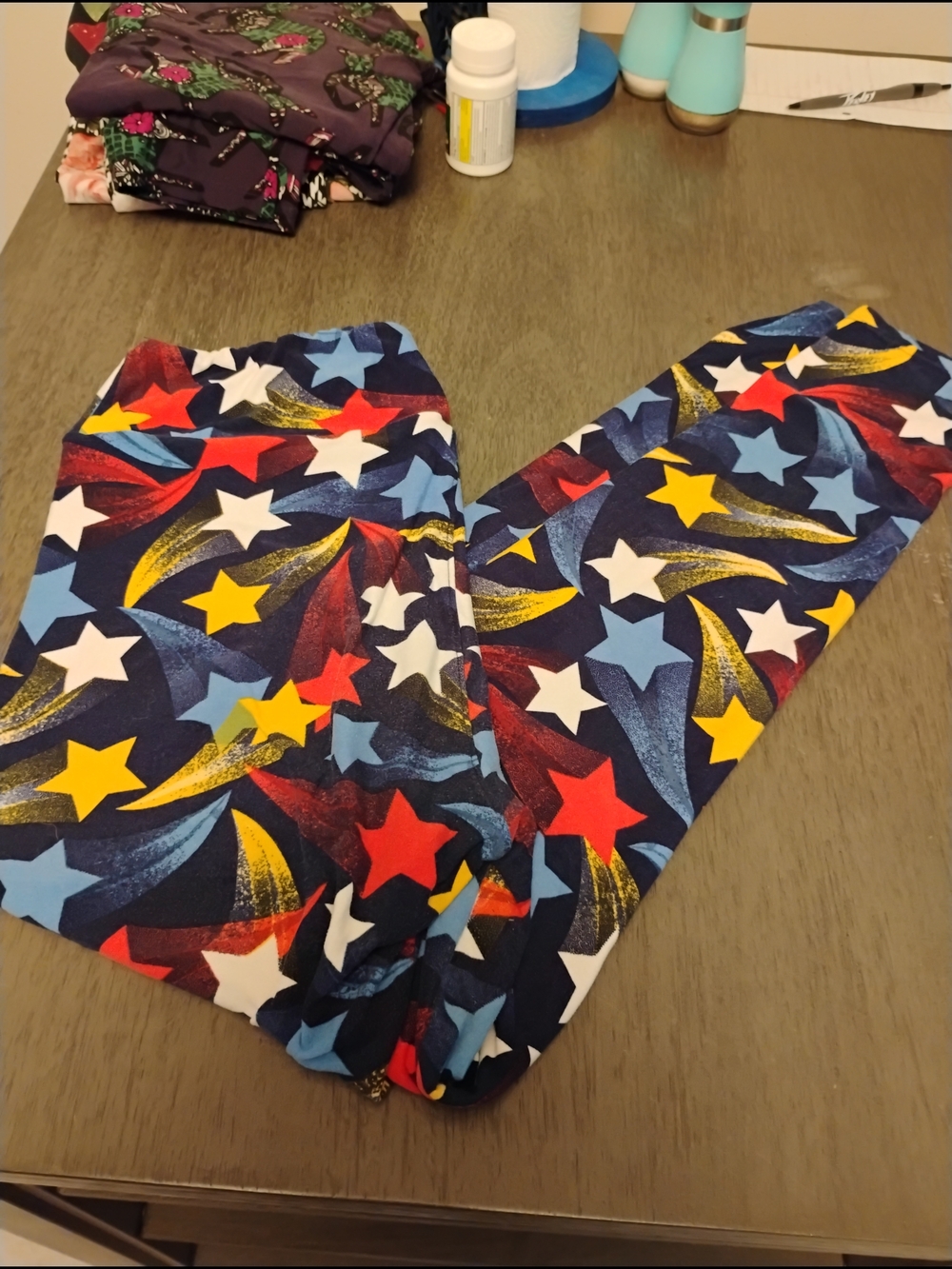 LuLaRoe Navy Leggings with Red, Yellow, Blue & White Stars